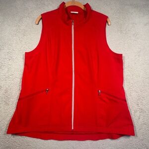 J.Jill Fit Vest Womens Large Petite Red Full Zip Mock Neck Active Pockets FLAW